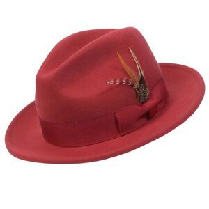MONTIQUE MENS BURGUNDY LIGHT FELT 2 1/2" WIDE BRIM PINCH FEDORA HAT. H60